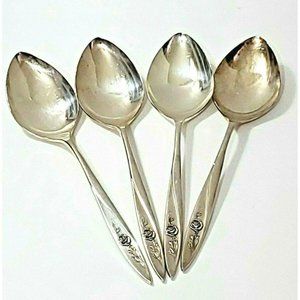 4 Oneida Community MORNING ROSE silver plate Oval Soup Spoon flatware 1960